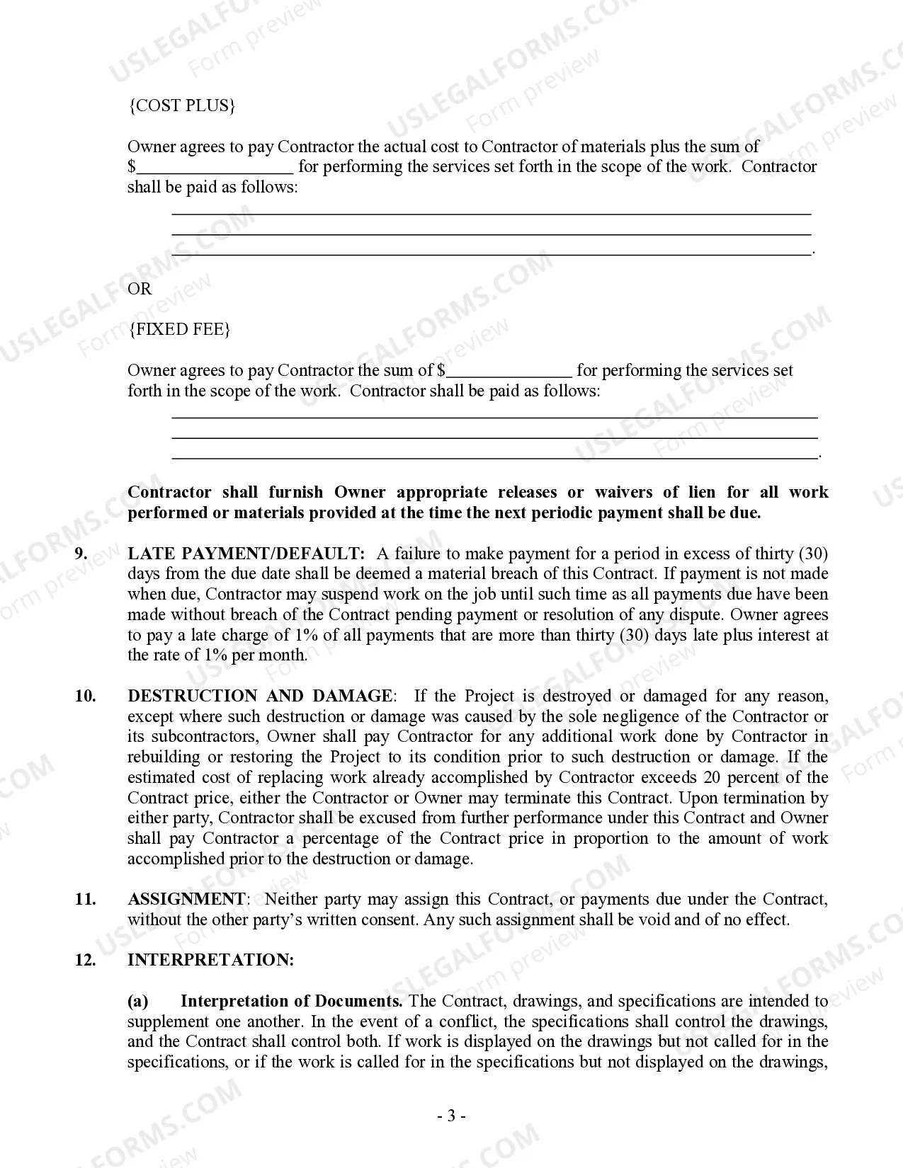 Preview Excavator Contract for Contractor