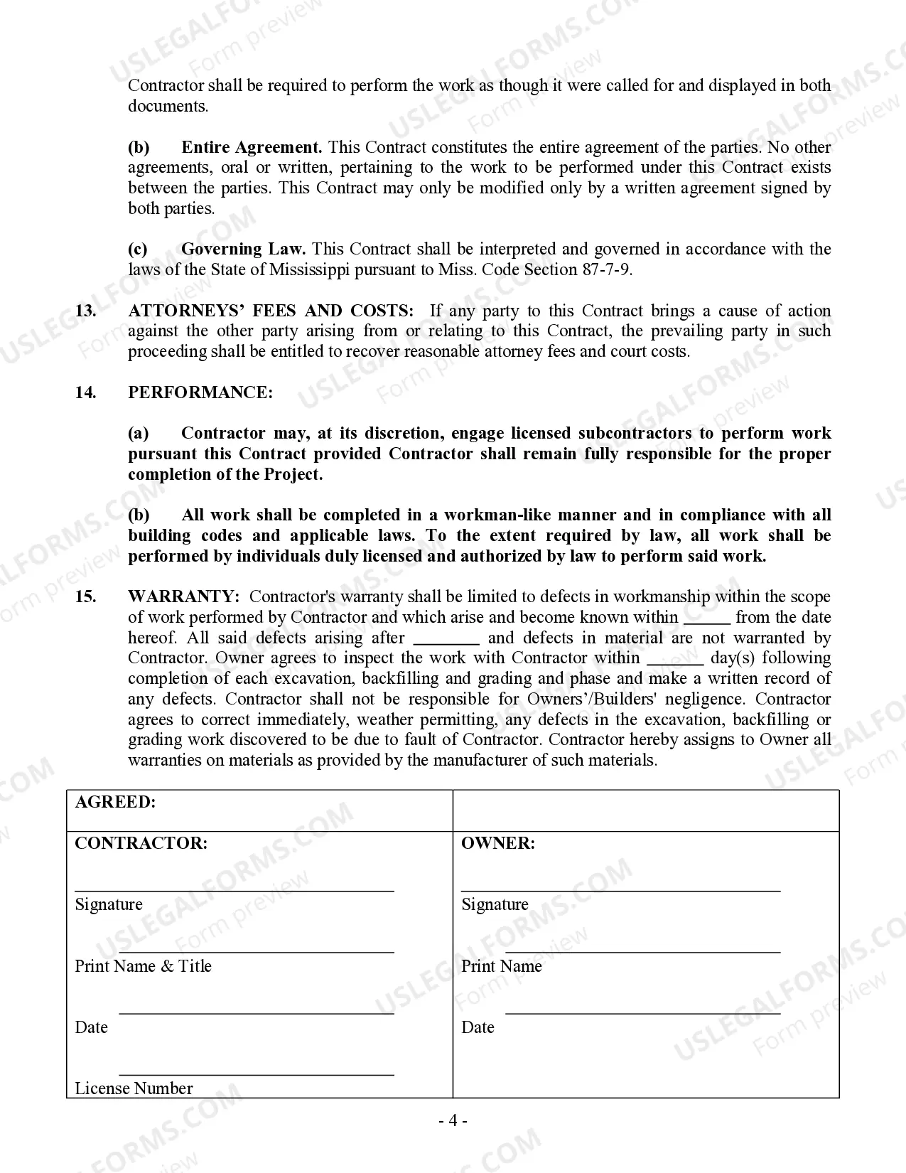 Preview Excavator Contract for Contractor