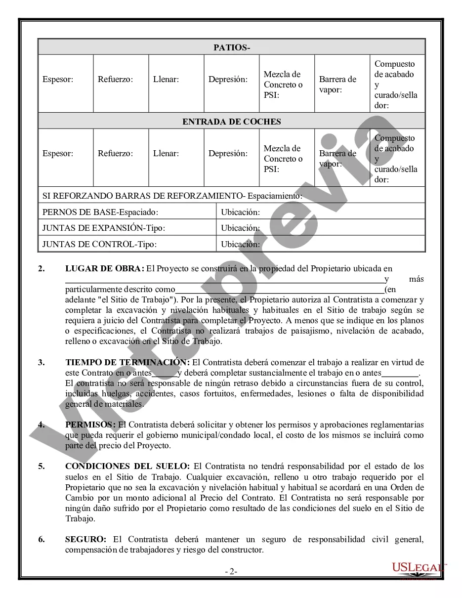 Preview Contrato de albañil de hormigón para contratista