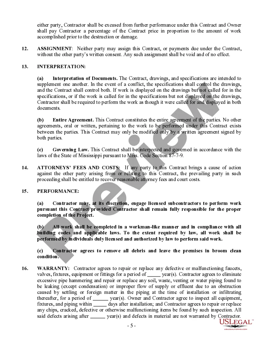 Preview Plumbing Contract for Contractor