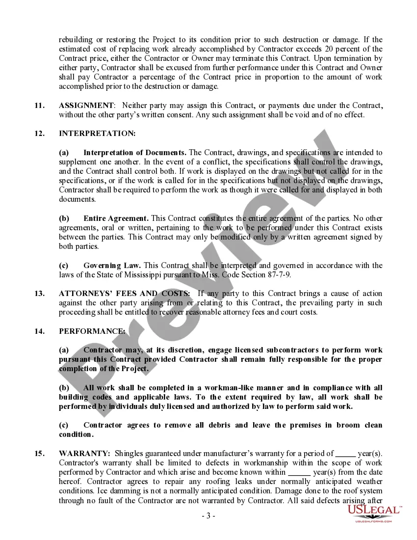 Preview Roofing Contract for Contractor