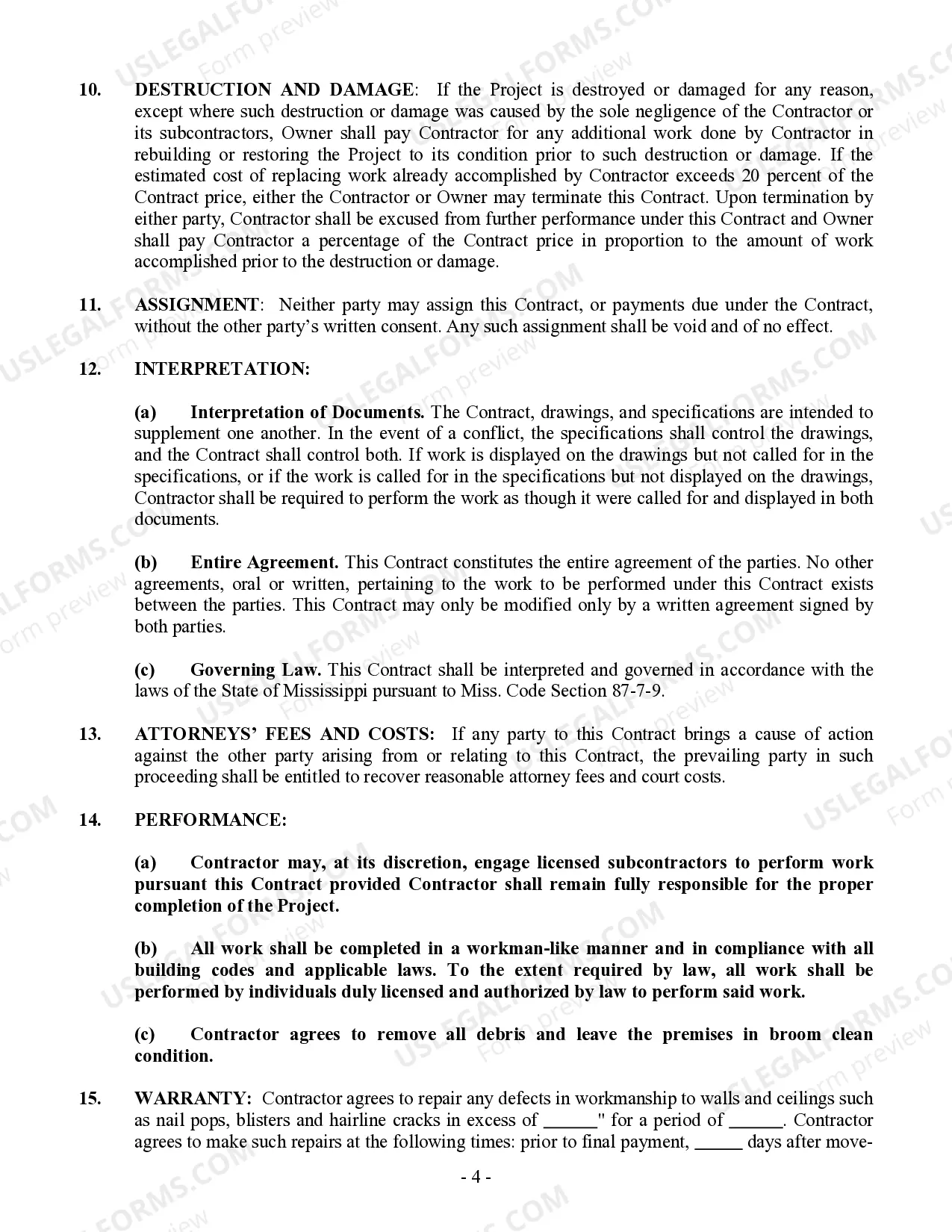 Preview Sheetrock Drywall Contract for Contractor