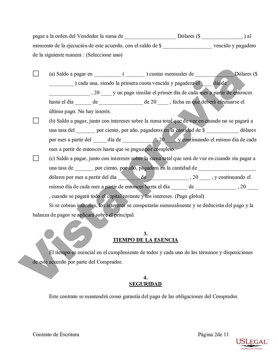 Preview Acuerdo o Contrato de Escritura de Venta y Compra de Bienes Raíces a/k/a Terreno o Contrato de Ejecución
