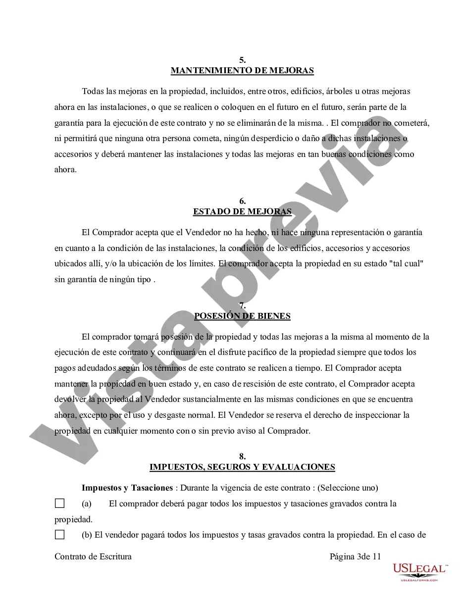 Preview Acuerdo o Contrato de Escritura de Venta y Compra de Bienes Raíces a/k/a Terreno o Contrato de Ejecución