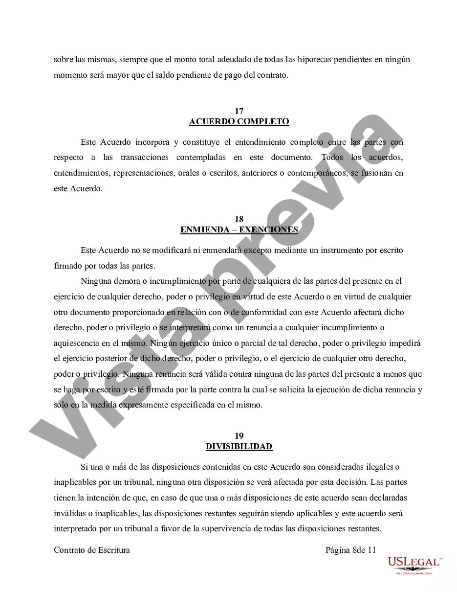 Preview Acuerdo o Contrato de Escritura de Venta y Compra de Bienes Raíces a/k/a Terreno o Contrato de Ejecución