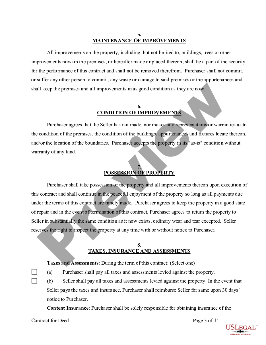 page 3 Agreement or Contract for Deed for Sale and Purchase of Real Estate a/k/a Land or Executory Contract preview