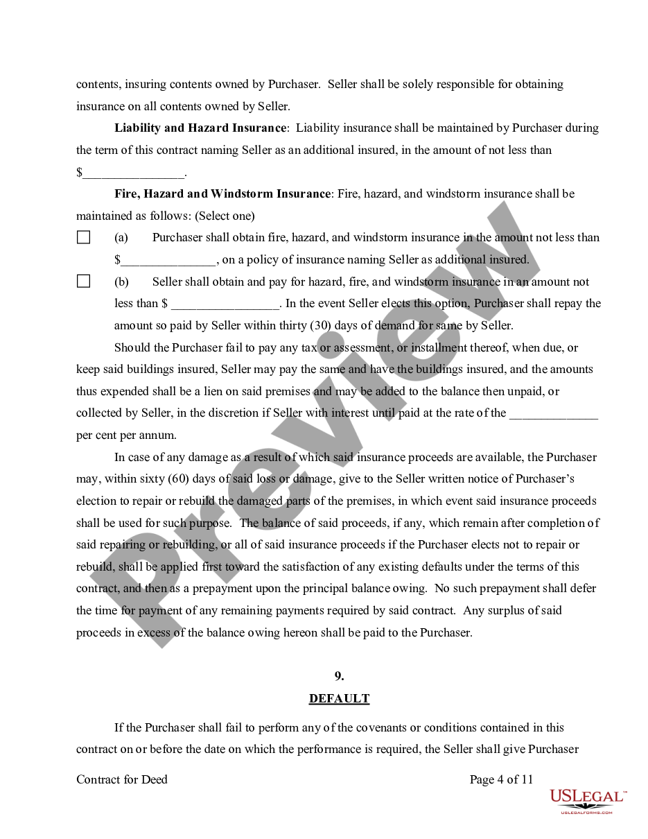 page 4 Agreement or Contract for Deed for Sale and Purchase of Real Estate a/k/a Land or Executory Contract preview