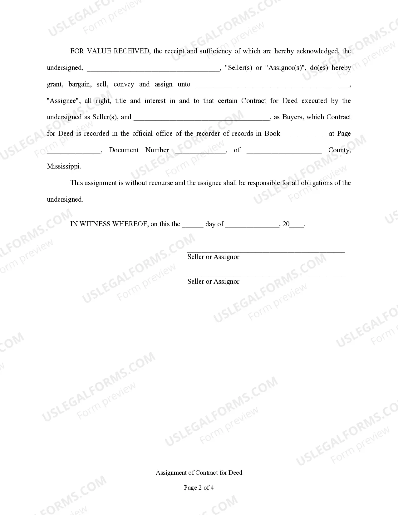 Preview Assignment of Contract for Deed by Seller
