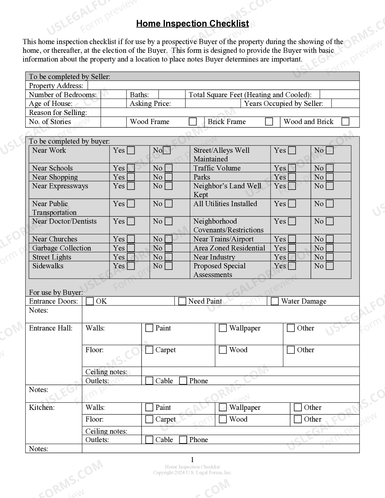 Home Inspection Checklist Form Printable For Buyers US Legal Forms