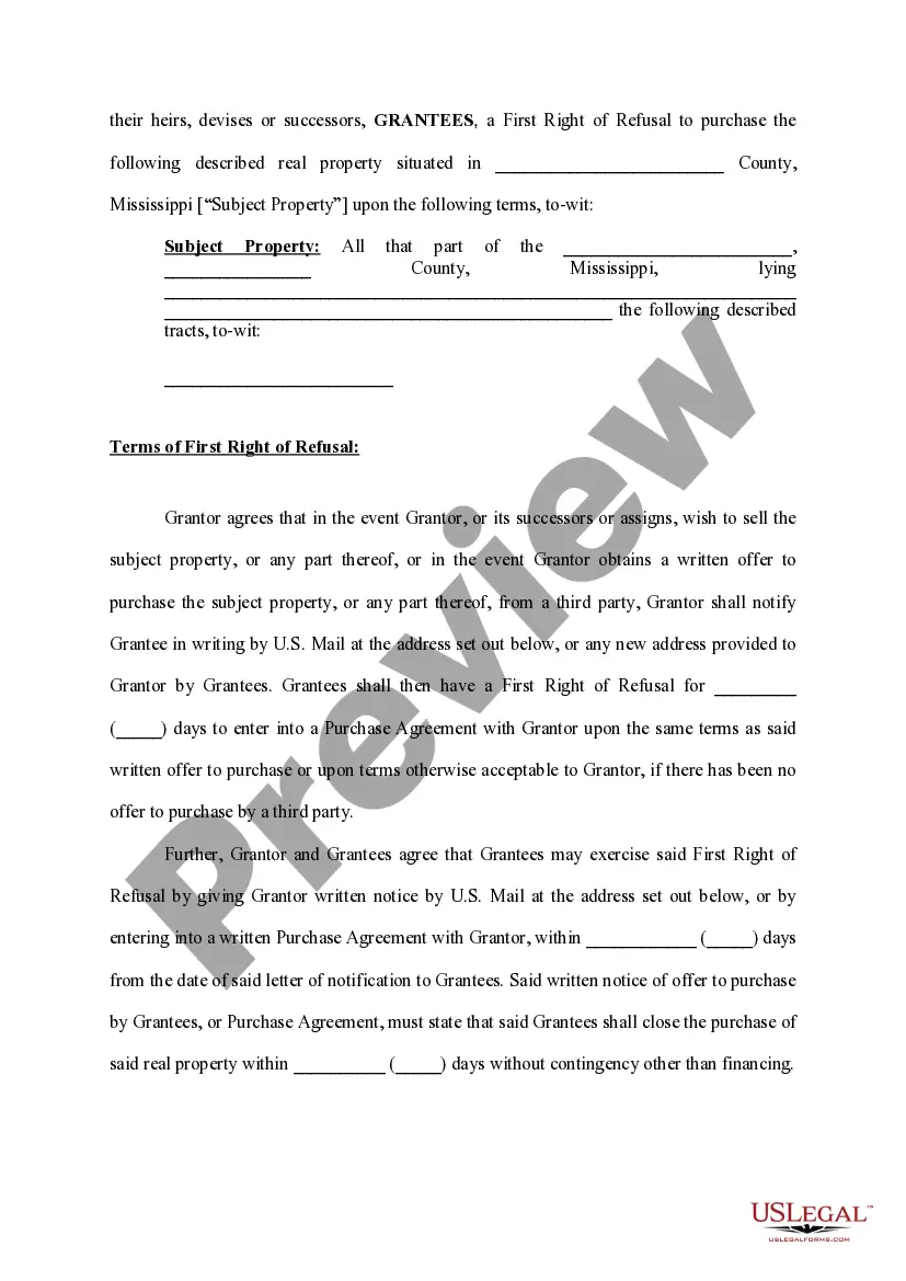 Get Right of Refusal Preview Right of Refusal