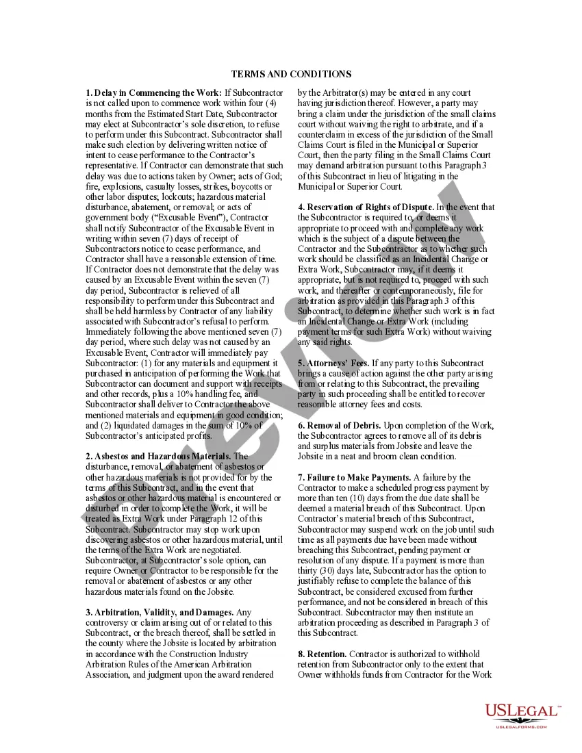 Get Subcontractor's Agreement Preview Subcontractor's Agreement