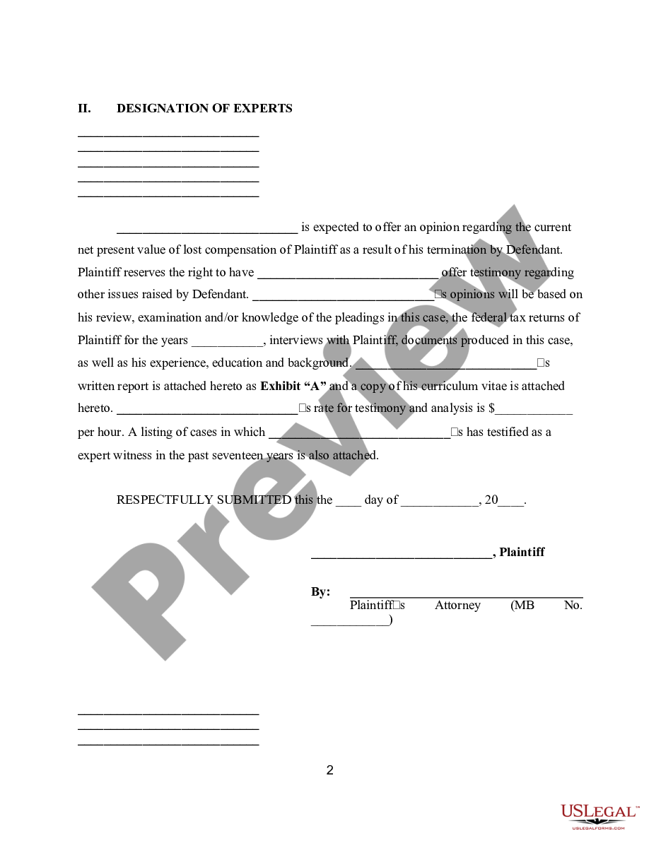 page 1 Designation of Expert Witnesses preview