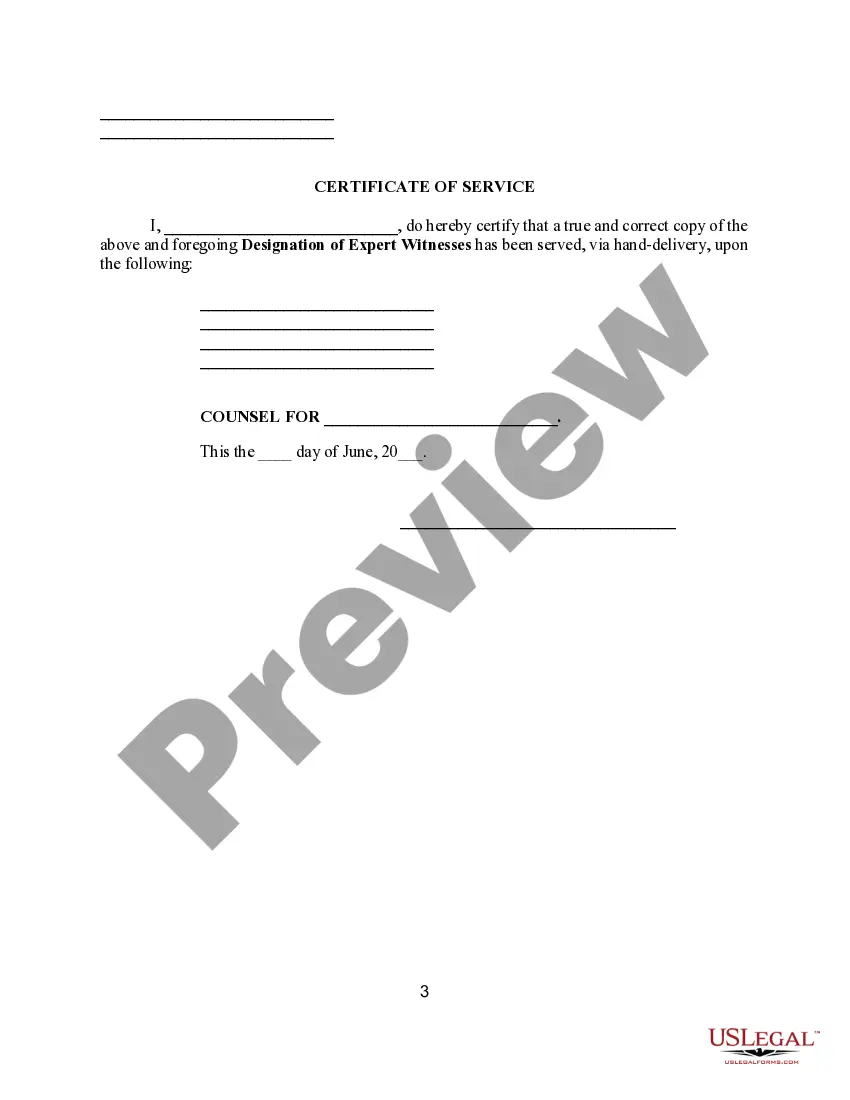 Preview Designation of Expert Witnesses