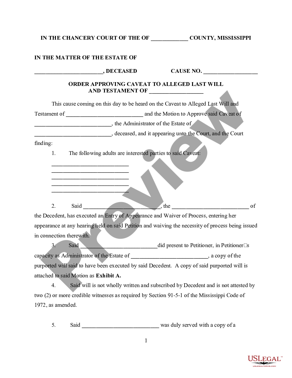 page 0 Order Approving Caveat to Alleged Last Will and Testament preview