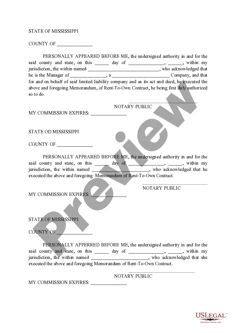 Preview Memorandum of Rent-To-Own Contract