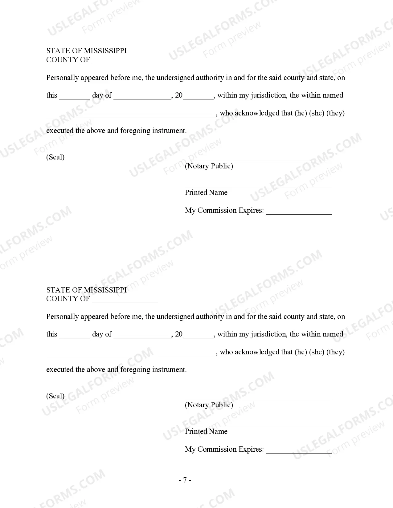 Preview Mississippi Prenuptial Premarital Agreement without Financial Statements