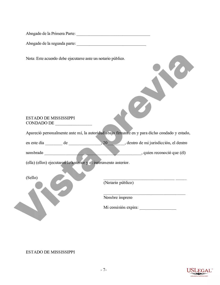 Preview Acuerdo prematrimonial prenupcial de Mississippi con estados financieros