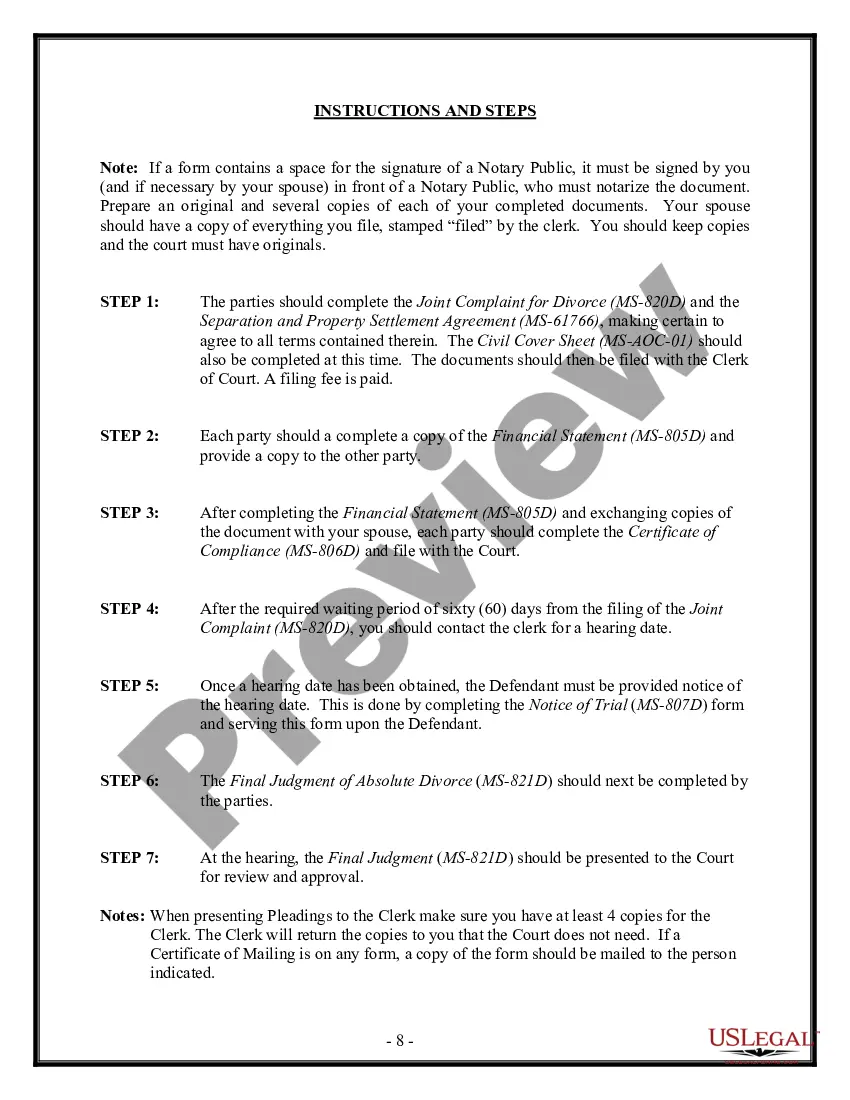 Get Mississippi No-Fault Agreed Uncontested Divorce Package for Dissolution of Marriage for people with Minor Children Preview Mississippi No-Fault Agreed Uncontested Divorce Package for Dissolution of Marriage for people with Minor Children