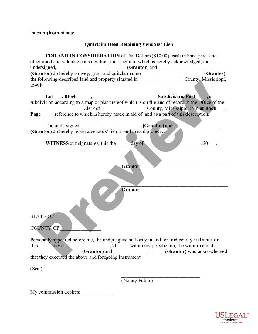 Deed Retaining Vendors Lien Withdrawal Us Legal Forms 5706