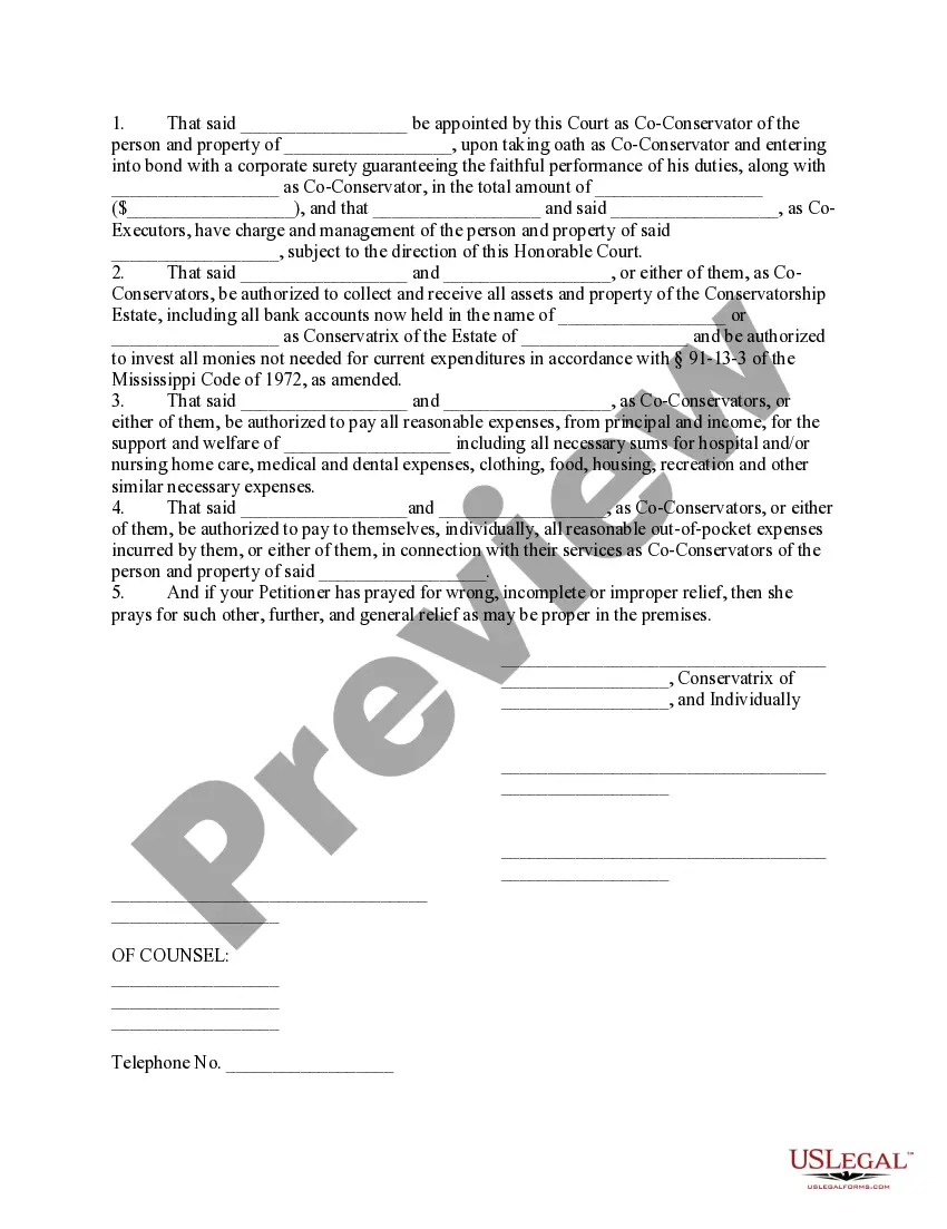 Preview Petition for Appointment of Co-Conservator