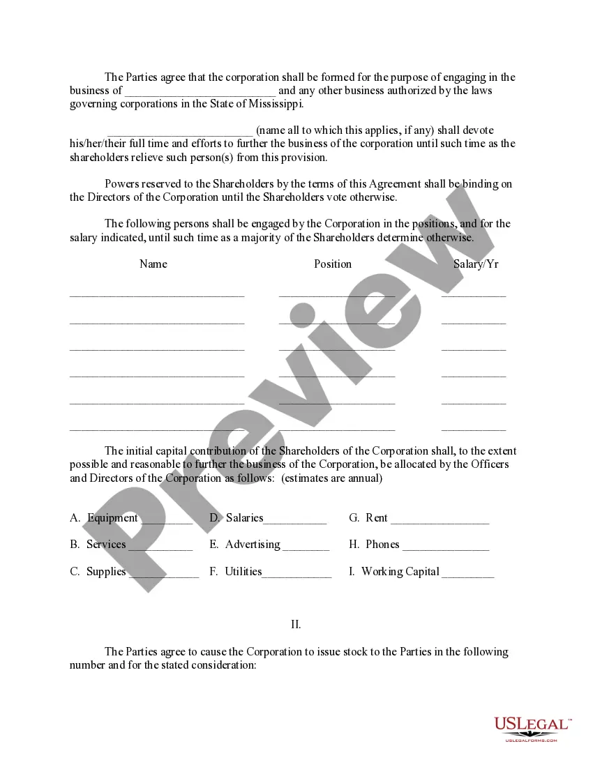 Preview Mississippi Pre-Incorporation Agreement, Shareholders Agreement and Confidentiality Agreement