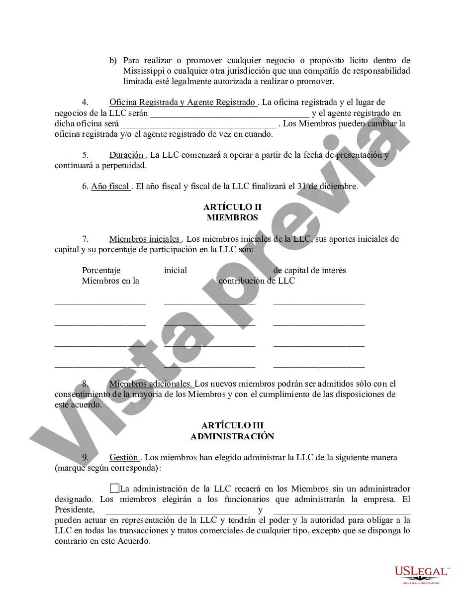 Preview Acuerdo Operativo de Sociedad de Responsabilidad Limitada LLC
