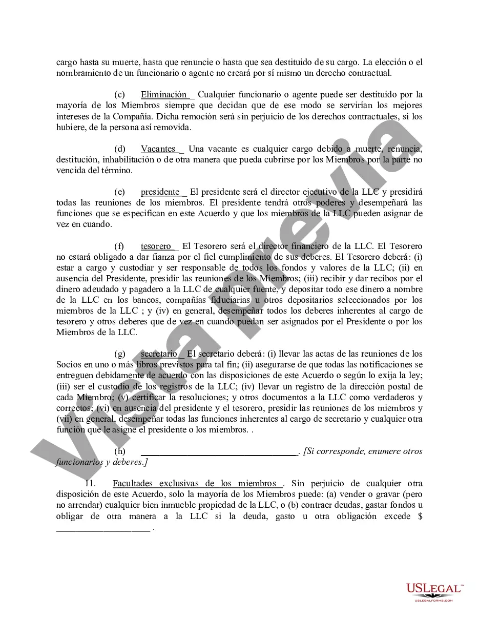 Preview Acuerdo Operativo de Sociedad de Responsabilidad Limitada LLC