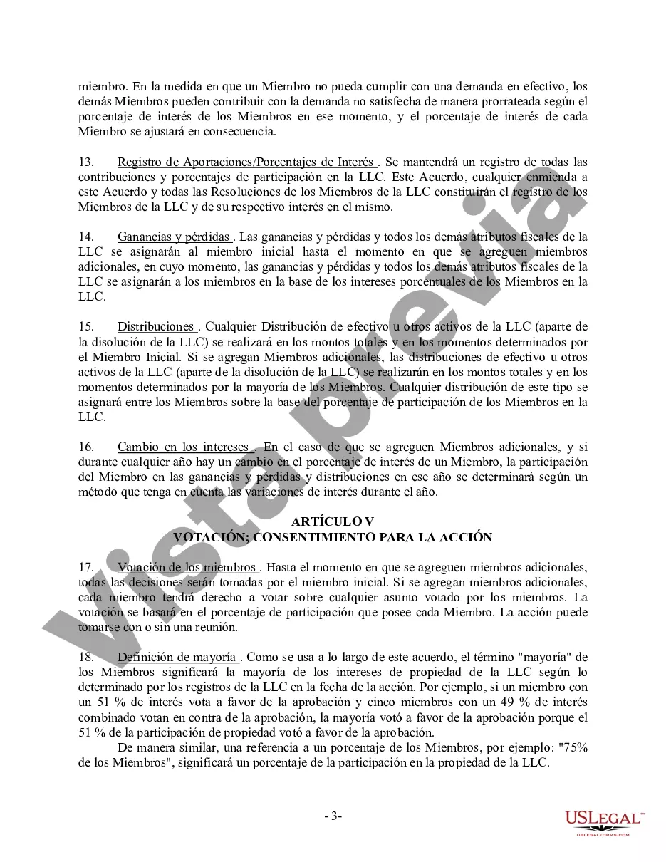 Preview Acuerdo Operativo LLC de Sociedad de Responsabilidad Limitada de Miembro Único