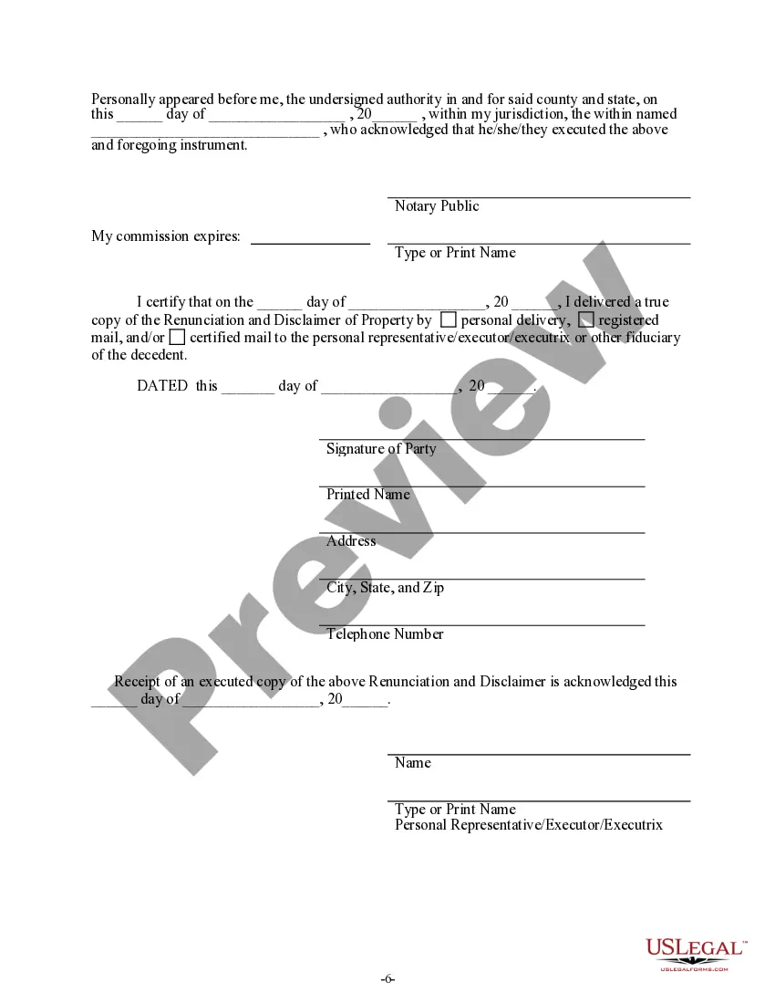 Preview Mississippi Renunciation and Disclaimer of Property from Life Insurance or Annuity Contract