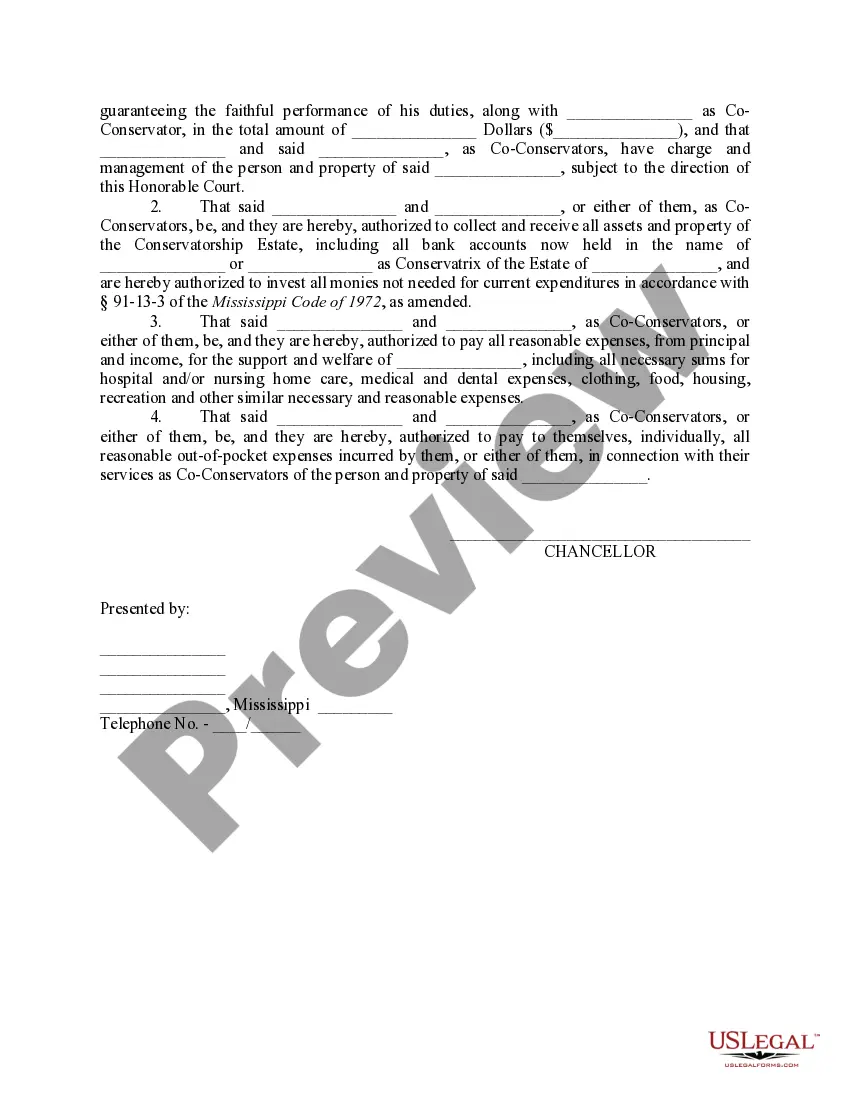 Preview Order on Petition for Appointment of Co-Conservator