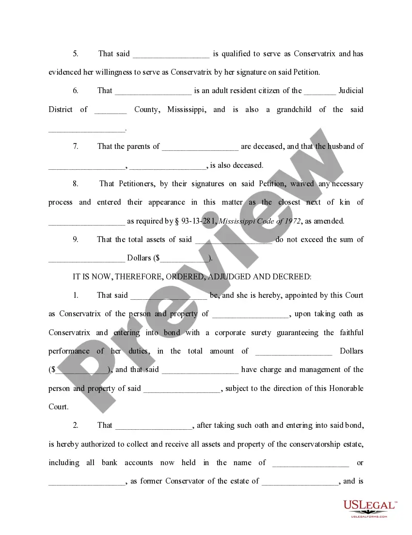 Preview Order on Petition for Appointment of Successor Conservatrix