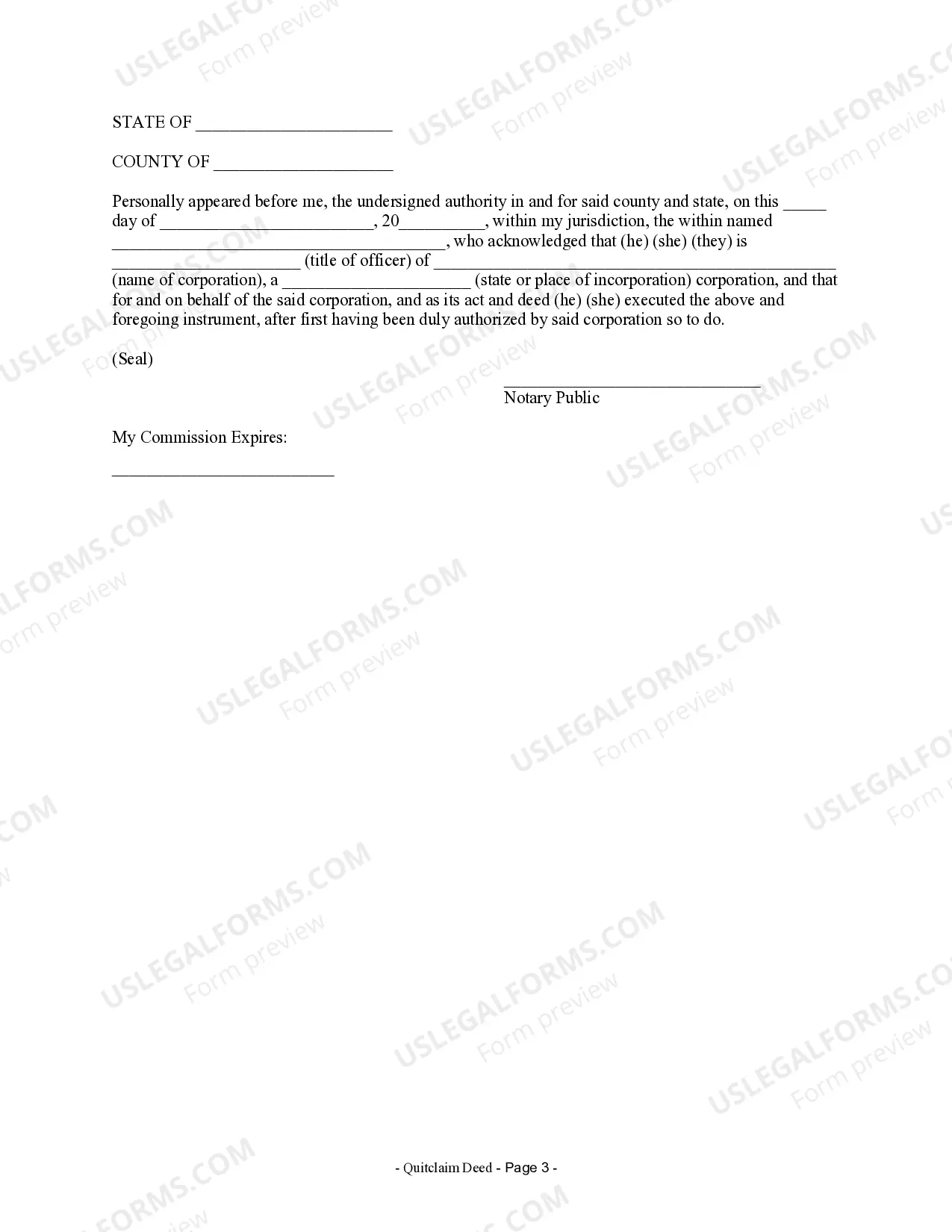 Preview Quitclaim Deed from Corporation to Individual