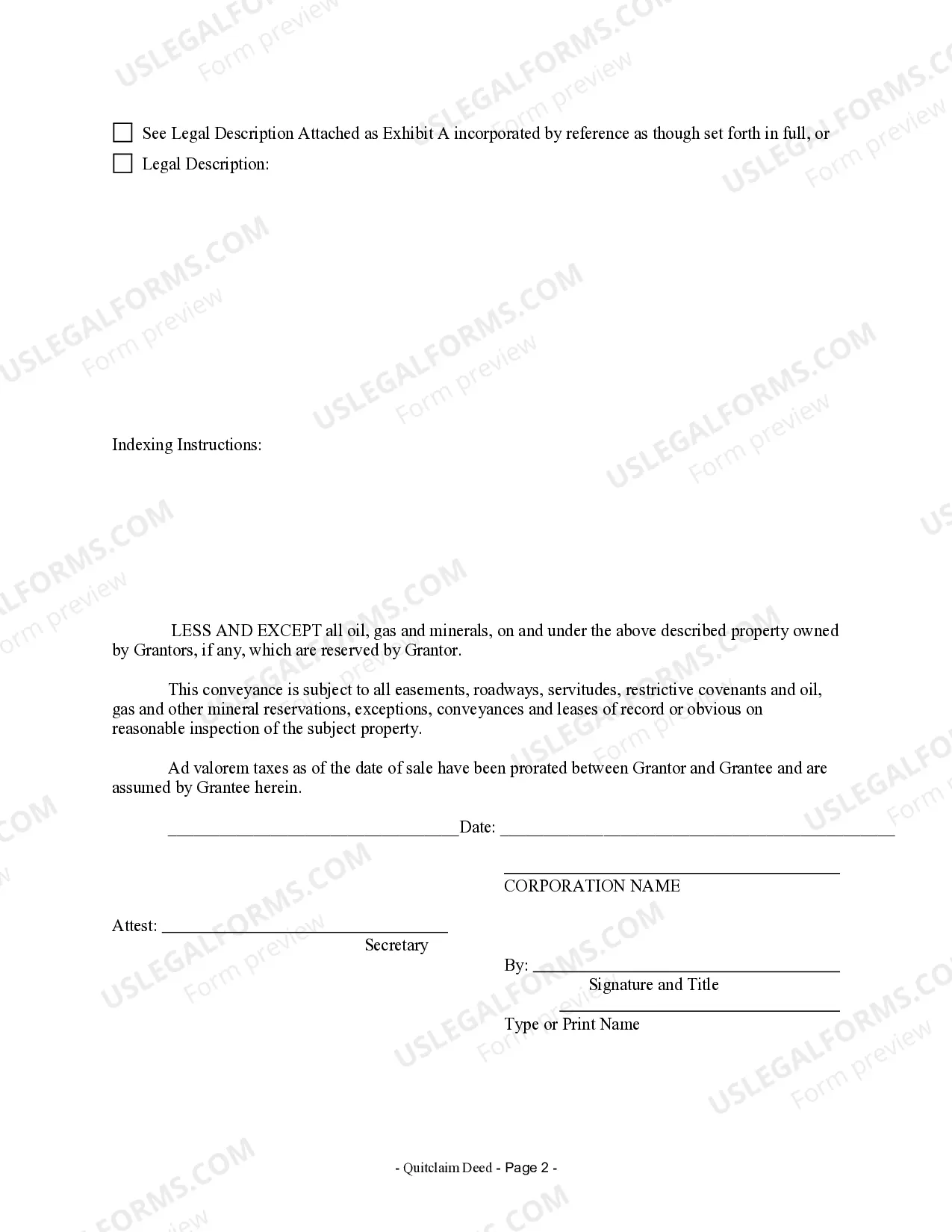 Preview Quitclaim Deed from Corporation to LLC