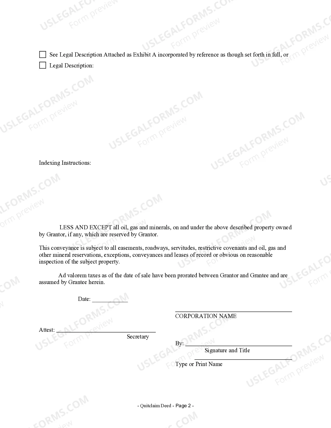 Preview Quitclaim Deed from Corporation to Corporation