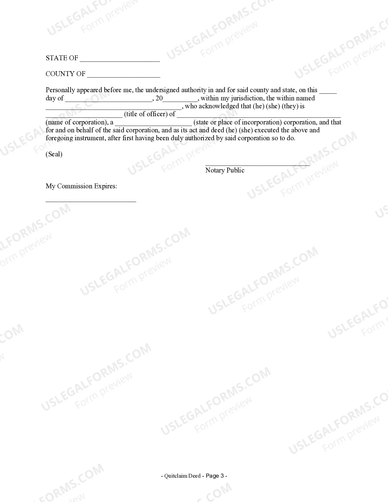 Preview Quitclaim Deed from Corporation to Corporation