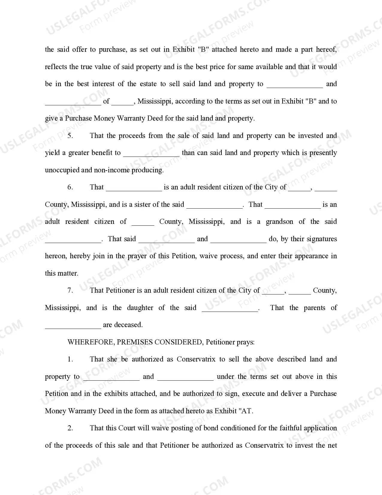 Preview Petition for authority to Sale real estate