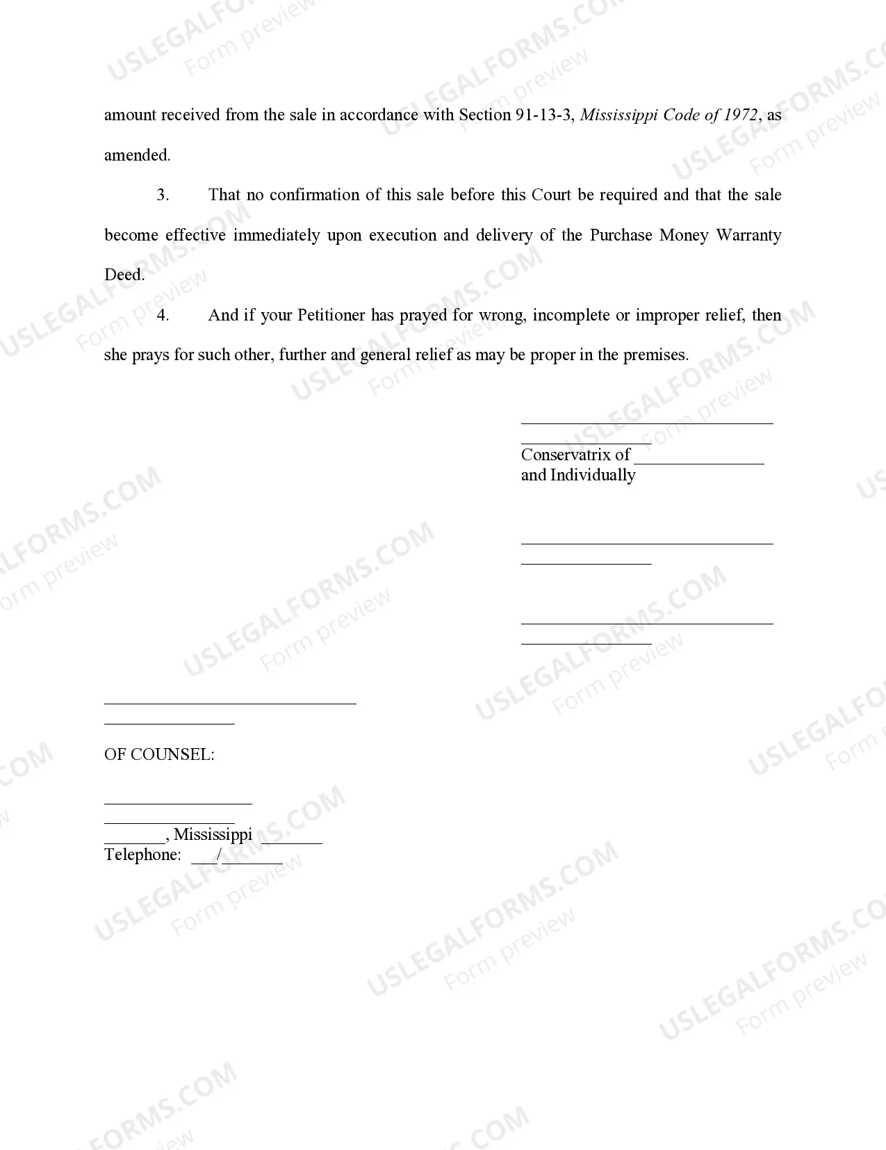 Preview Petition for authority to Sale real estate