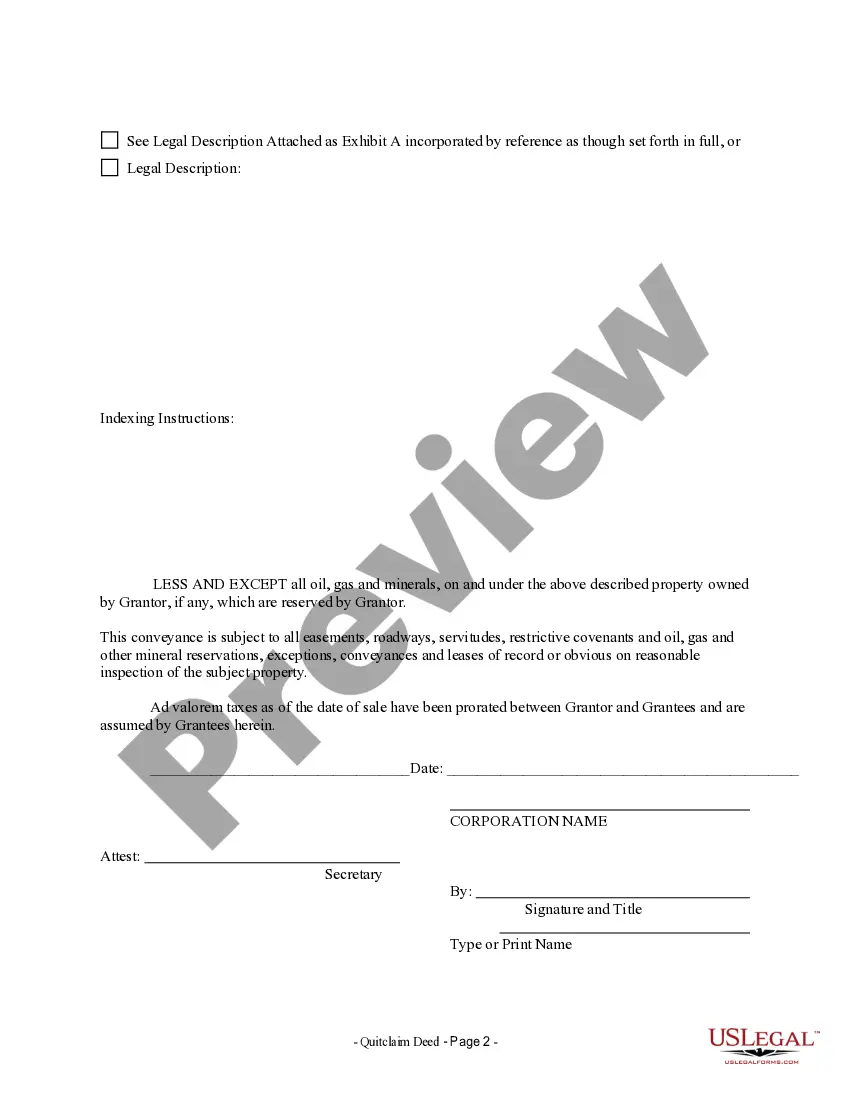 Preview Quitclaim Deed from Corporation to Two Individuals