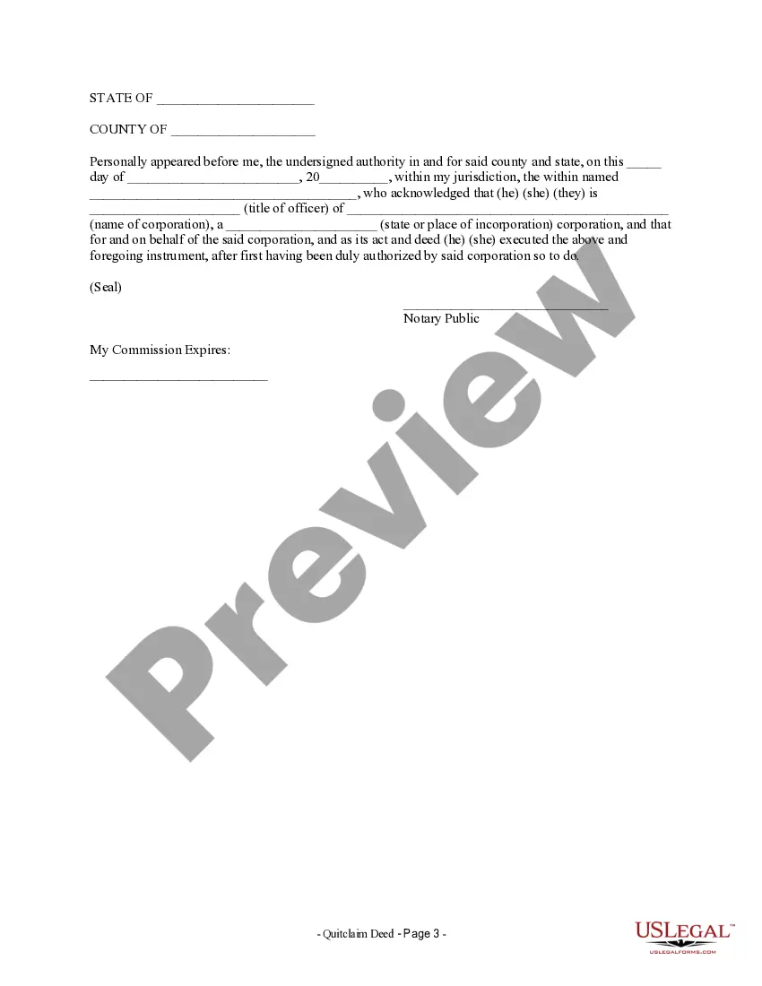 Preview Quitclaim Deed from Corporation to Two Individuals