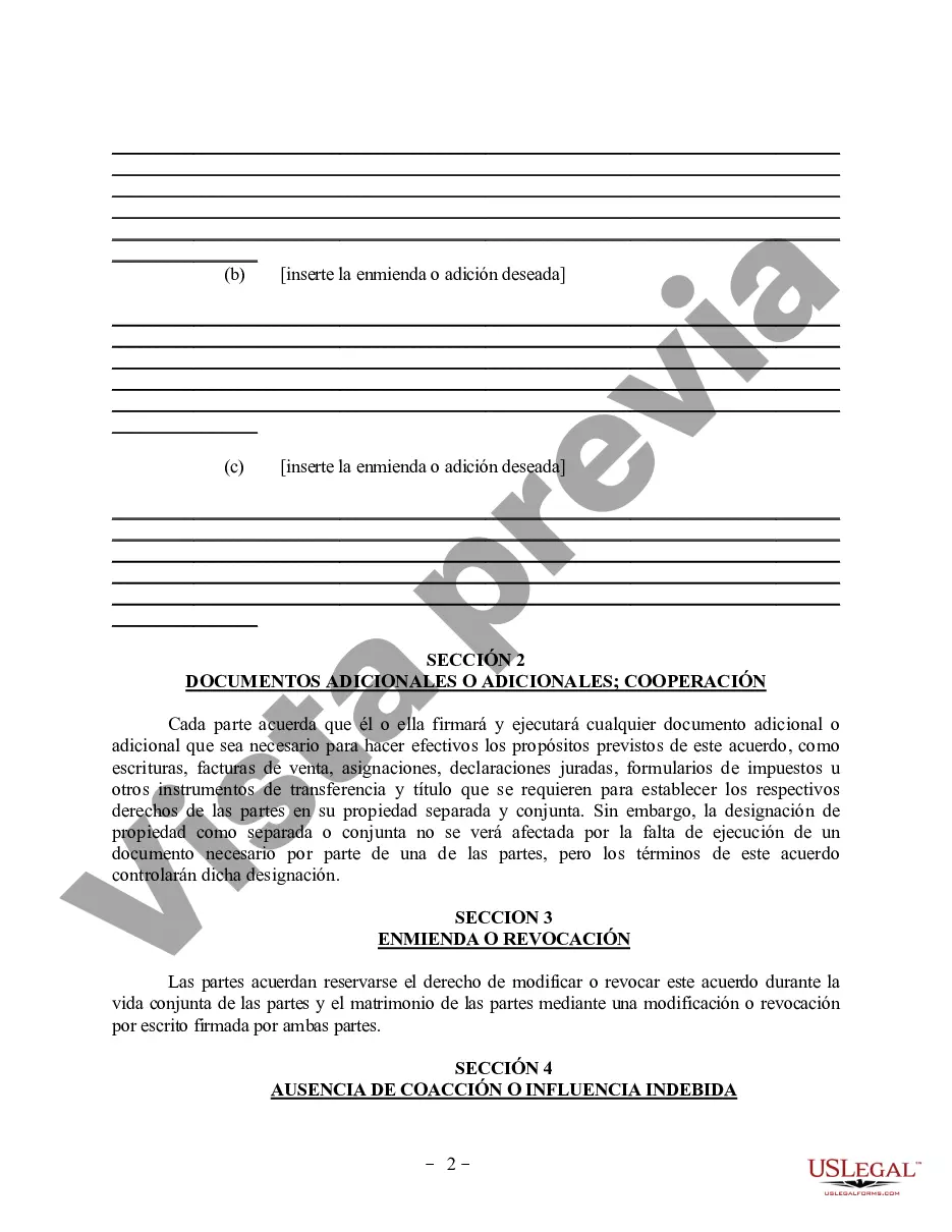 Preview Enmienda al Acuerdo de propiedad posnupcial - Mississippi