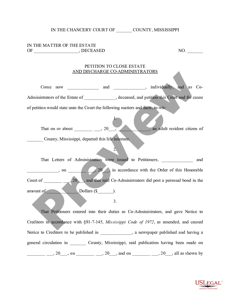 Mississippi Petition Close Estate Without Probate Us Legal Forms
