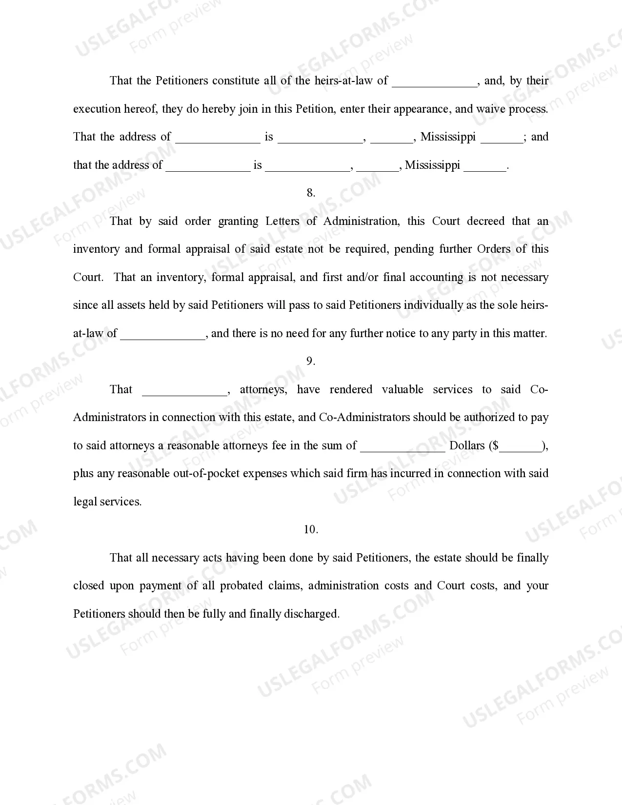 Preview Petition to Close Estate and Discharge Co-Administrators