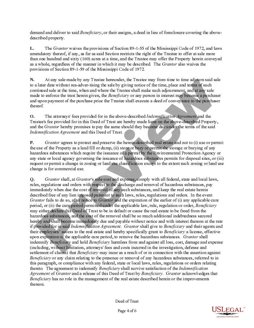 Preview Deed of Trust Securing Obligations Pursuant to Indemnification Agreement