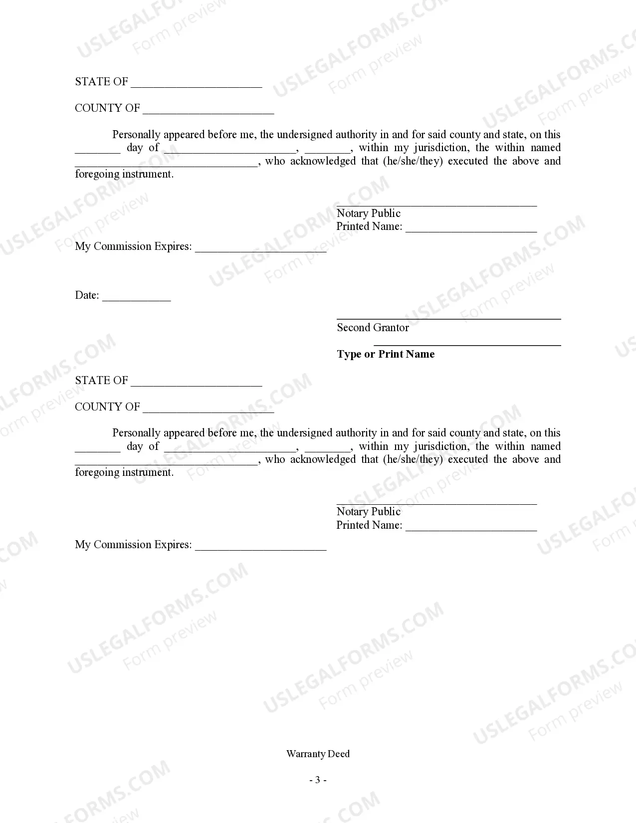 Preview Warranty Deed - Two Individual Grantors to Three Individual Grantees