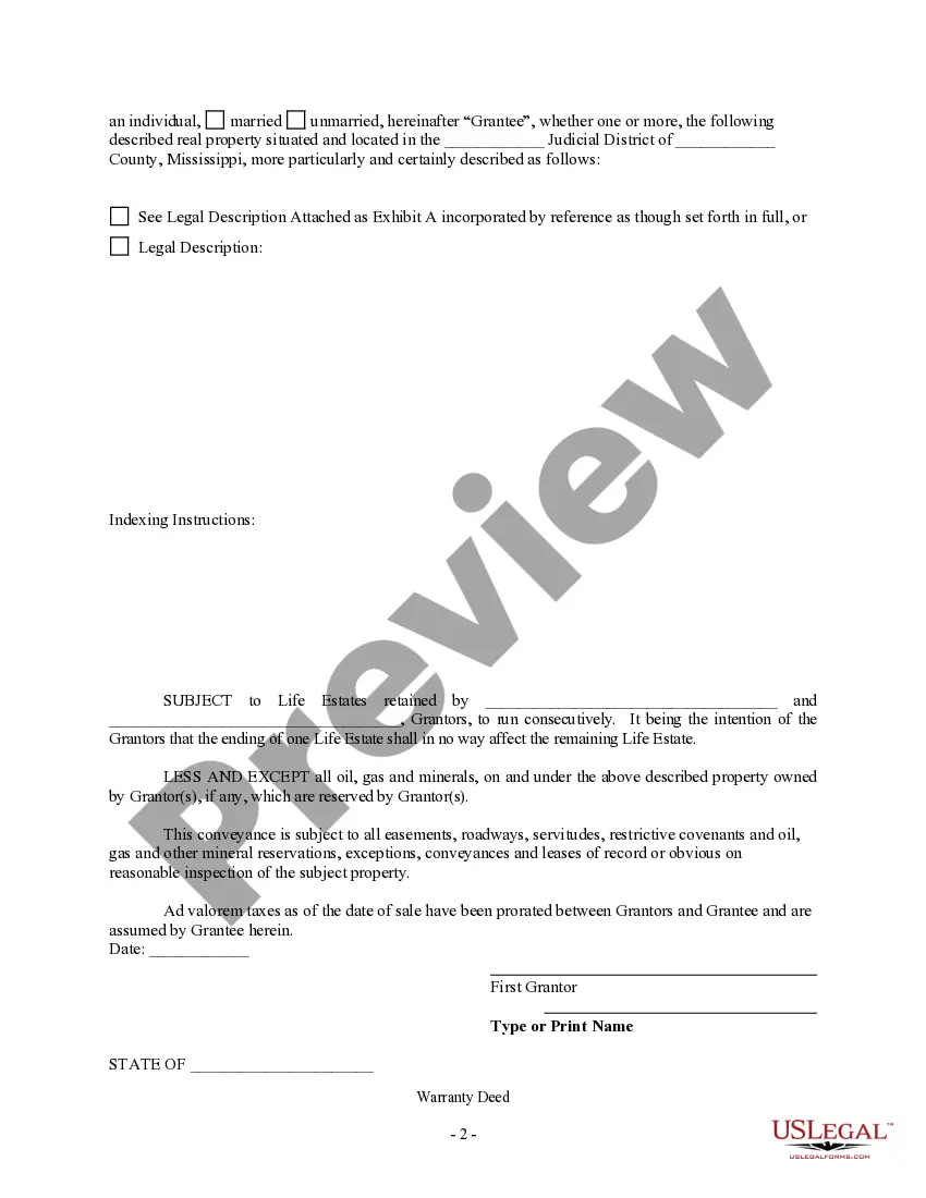 Preview Warranty Deed to Child Reserving a Life Estate in the Parents