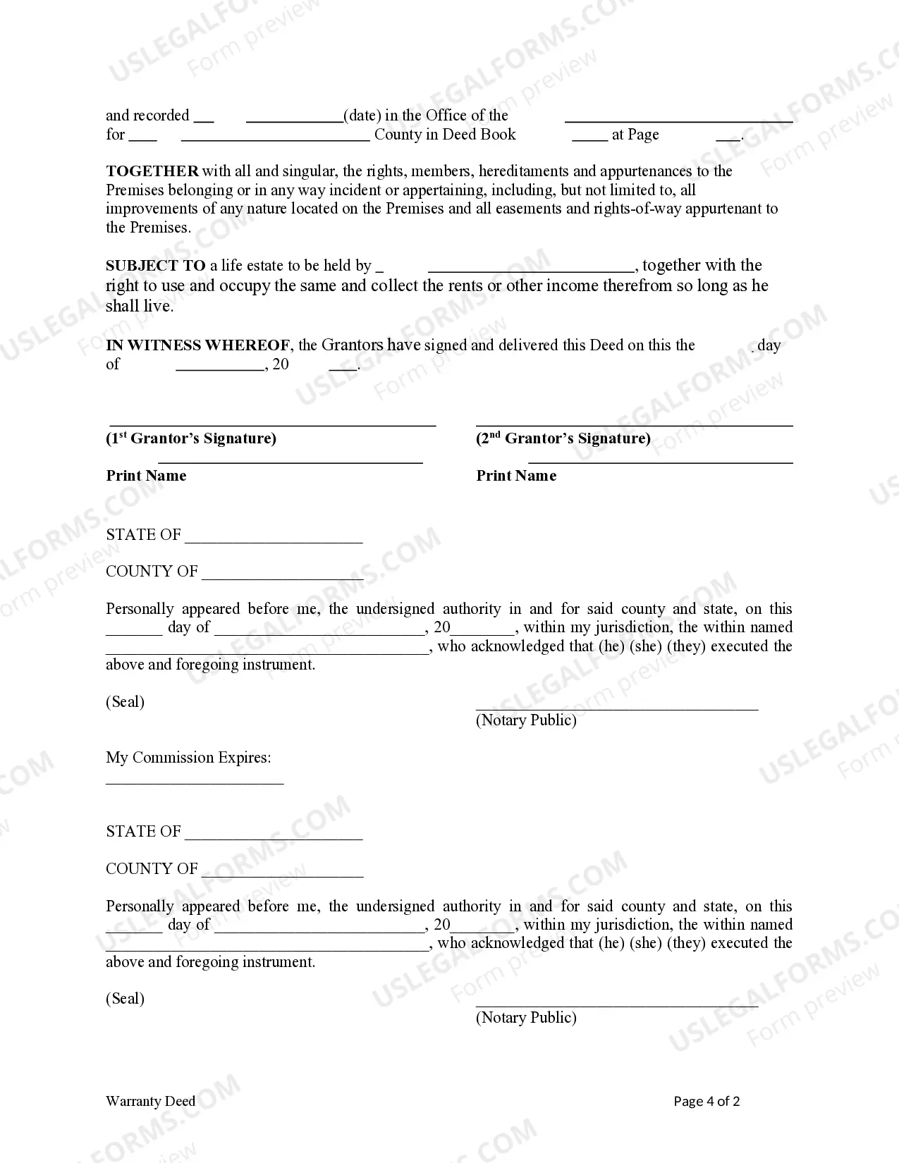 Preview Warranty Deed - Two Individuals to One Individual Subject to a Life Estate