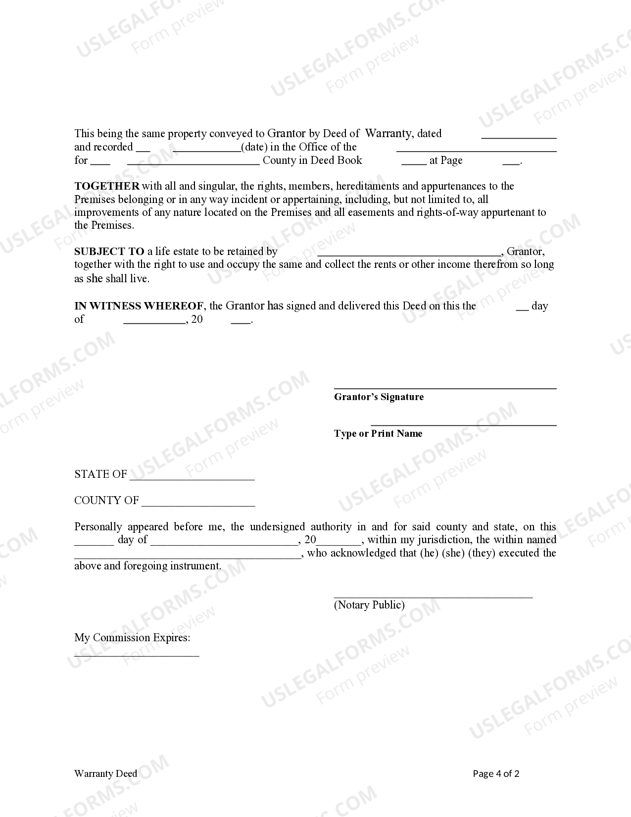 Mississippi Warranty Deed from Individual to Individual with Retained