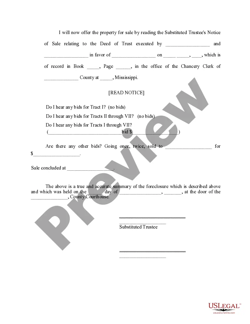 Preview Narrative of Foreclosure Sale and Procedure
