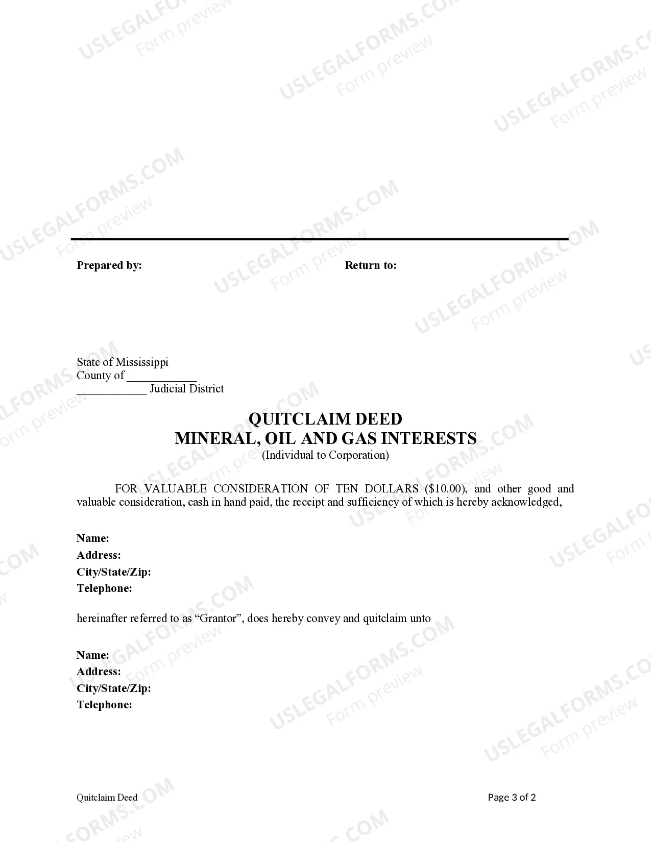 Preview Quitclaim Deed - Individual to a Corporation