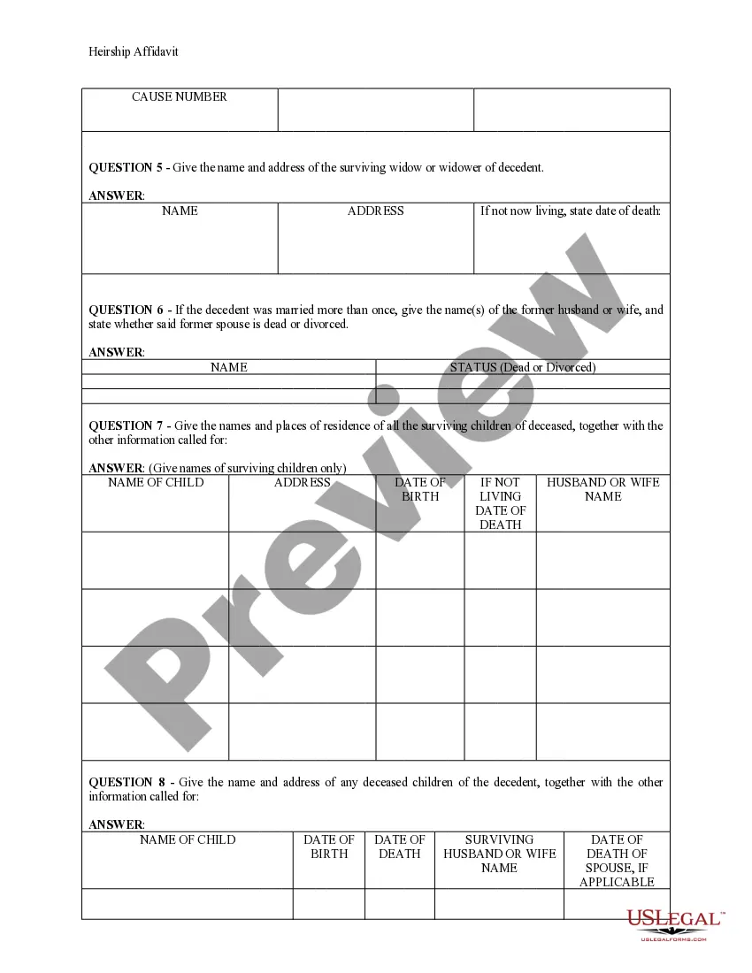 Get Heirship Affidavit - Descent Preview Heirship Affidavit - Descent